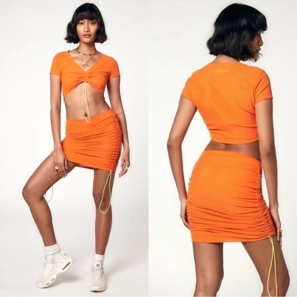 Miaou Sport Gwen Midi Skirt Mesh Drawstring XS Gray Sporty Chic Streetwear - Picture 7 of 14